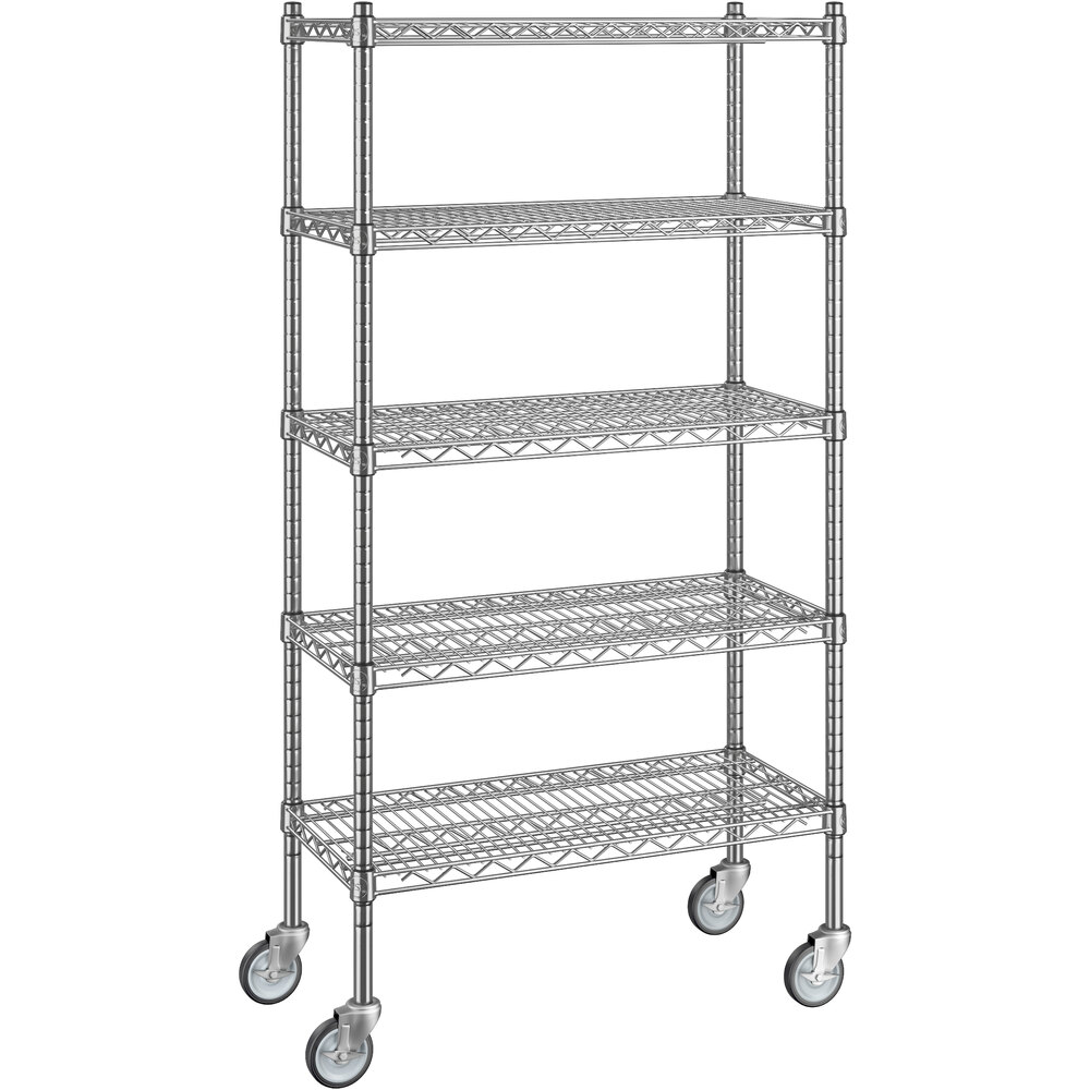 Regency 14 inch x 30 inch x 60 inch NSF Chrome Mobile Wire Shelving Starter Kit with 5 Shelves