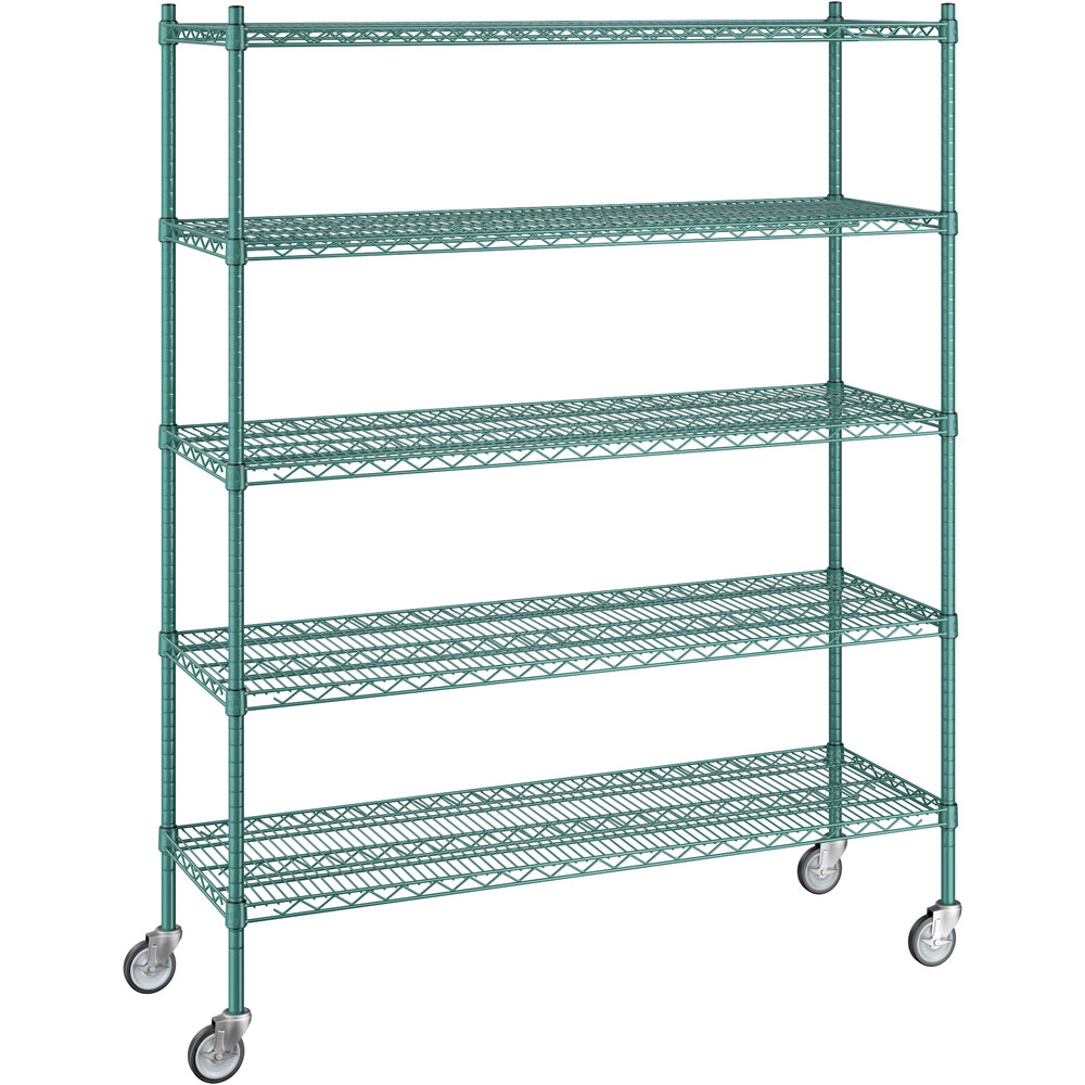Regency 18 inch x 54 inch x 70 inch NSF Green Epoxy Mobile Wire Shelving Starter Kit with 5 Shelves