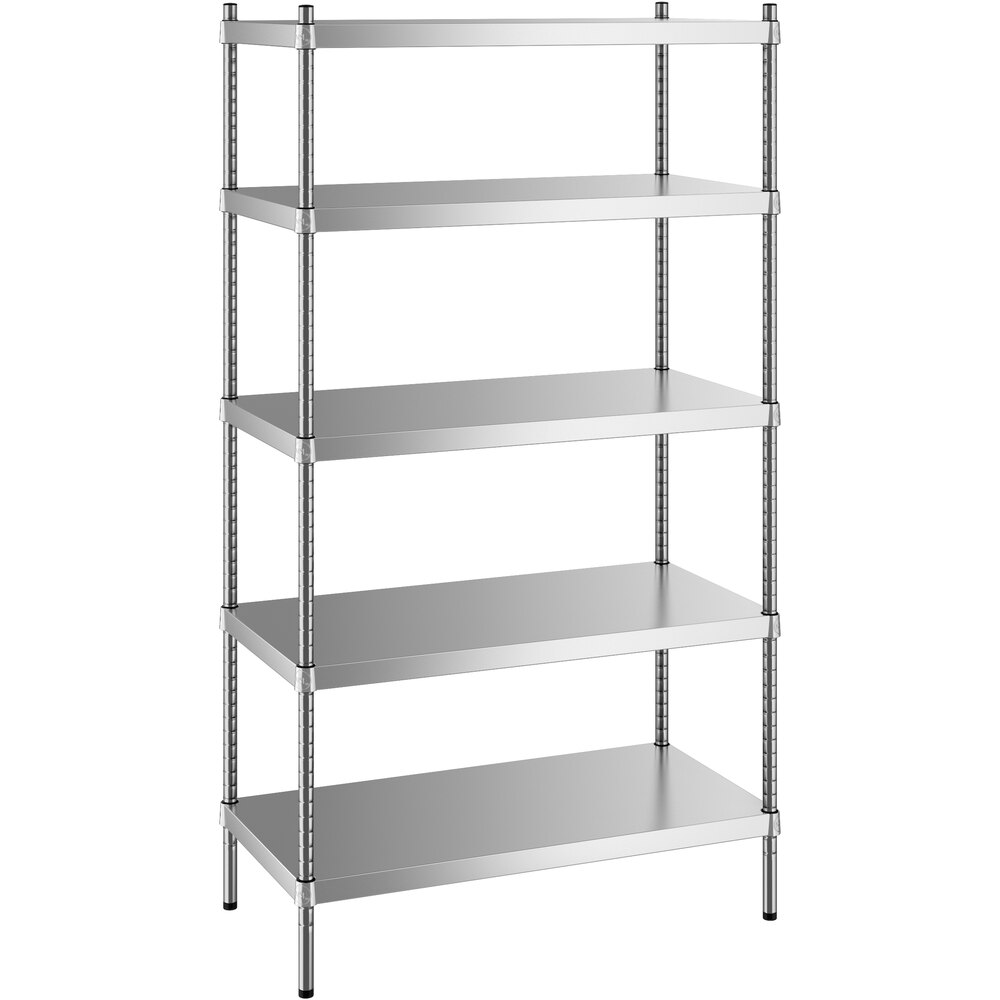 Regency 18 inch x 36 inch x 64 inch NSF Solid Stainless Steel Stationary Shelving Starter Kit with 5 Shelves
