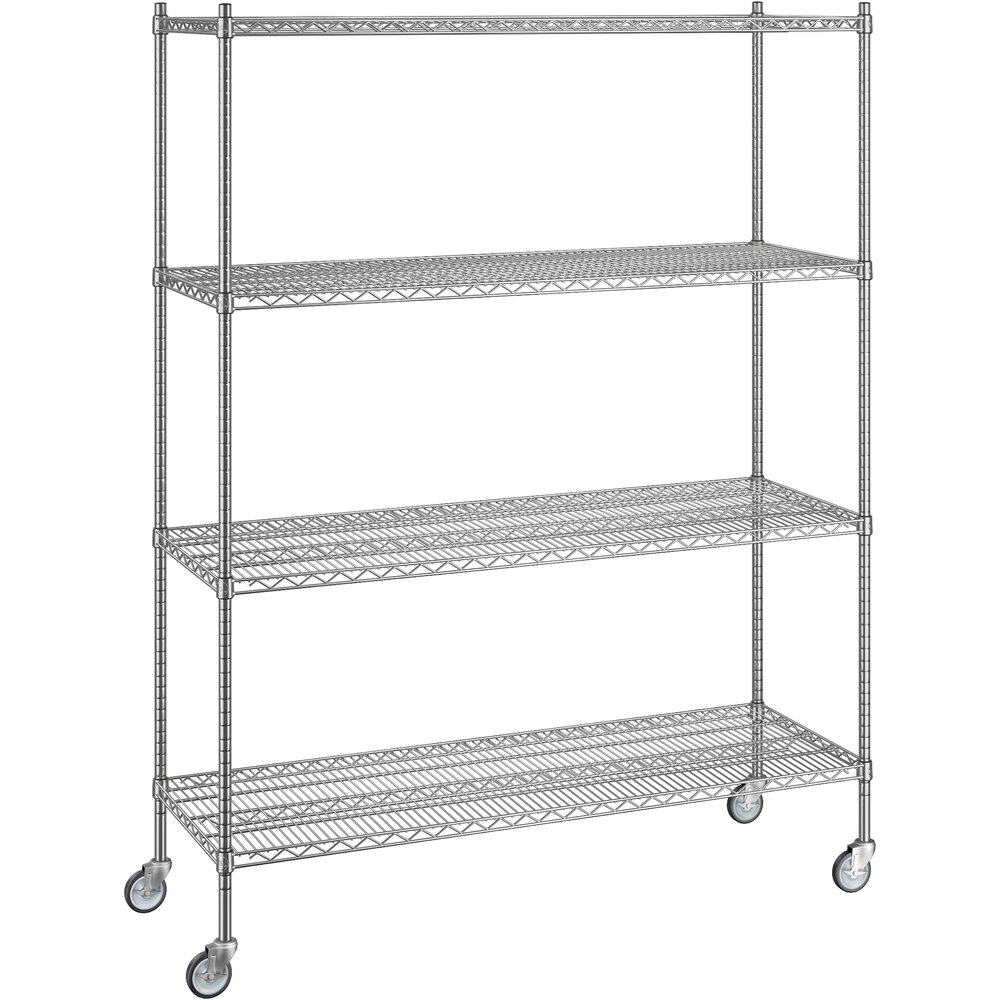 Regency 21 inch x 60 inch x 80 inch NSF Chrome Mobile Wire Shelving Starter Kit with 4 Shelves