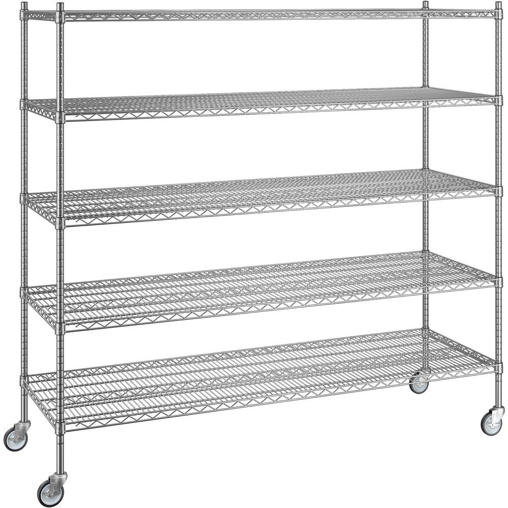 Regency 24 inch x 72 inch x 70 inch NSF Chrome Mobile Wire Shelving Starter Kit with 5 Shelves