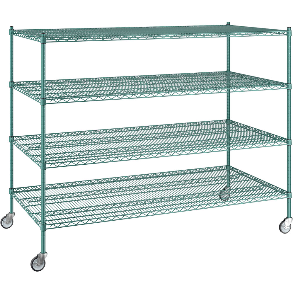 Regency 36 inch x 72 inch x 60 inch NSF Green Epoxy Mobile Wire Shelving Starter Kit with 4 Shelves