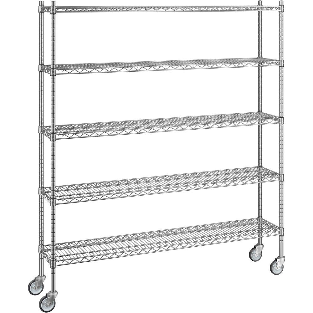 Regency 12 inch x 60 inch x 70 inch NSF Stainless Steel Wire Mobile Shelving Starter Kit with 5 Shelves