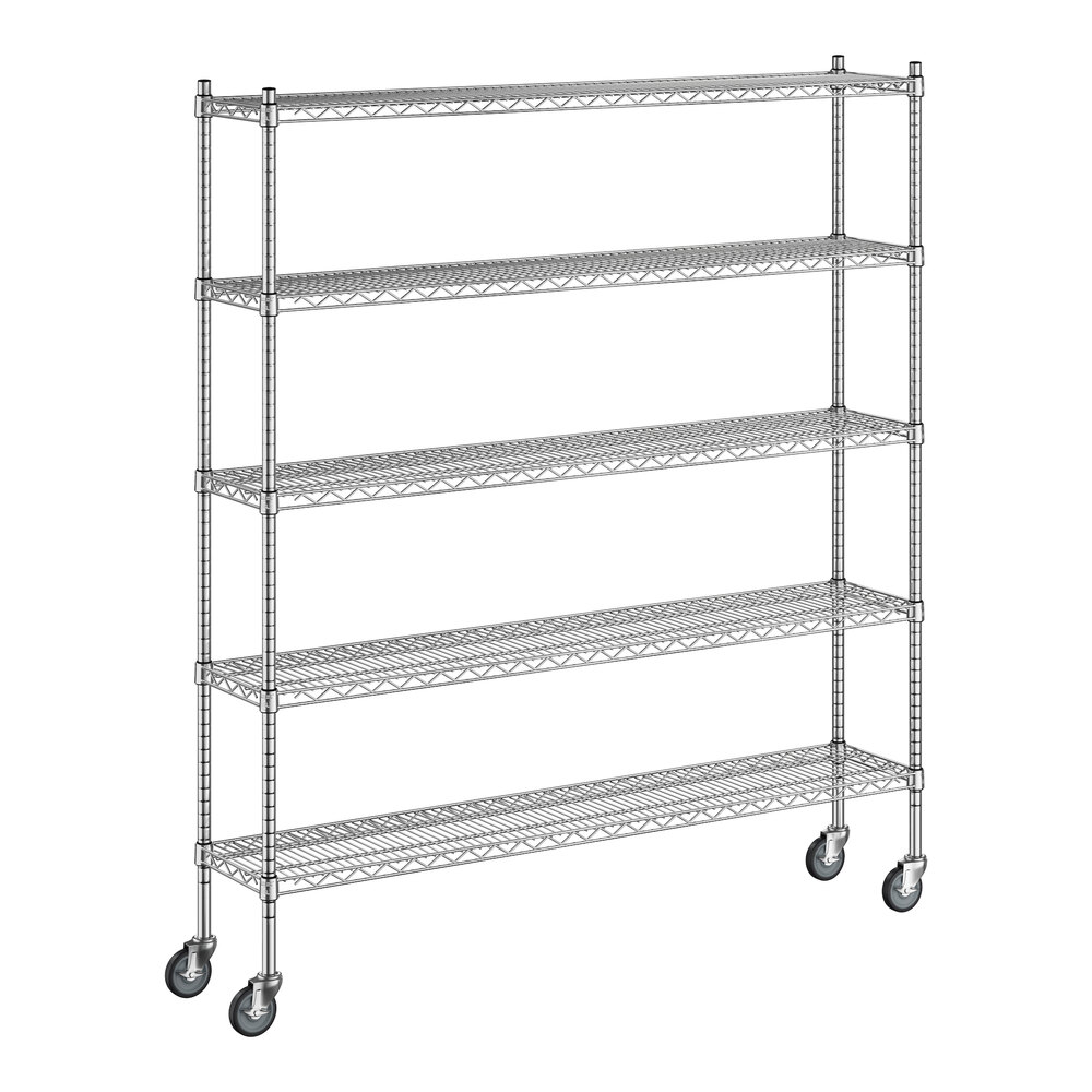 Regency 12 inch x 60 inch x 70 inch NSF Stainless Steel Wire Mobile Shelving Starter Kit with 5 Shelves