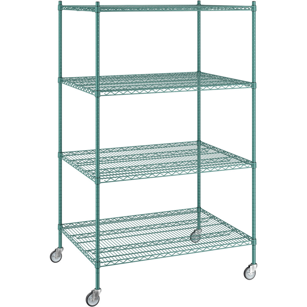 Regency 36 inch x 48 inch x 80 inch NSF Green Epoxy Mobile Wire Shelving Starter Kit with 4 Shelves