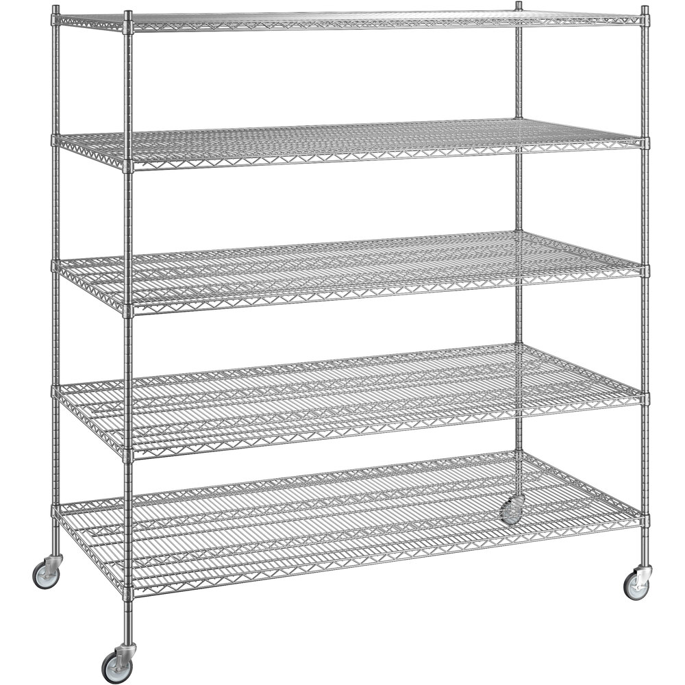 Regency 36 inch x 72 inch x 80 inch NSF Chrome Mobile Wire Shelving Starter Kit with 5 Shelves