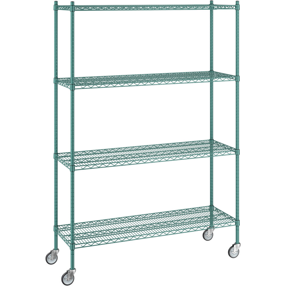 Regency 18 inch x 54 inch x 80 inch NSF Green Epoxy Mobile Wire Shelving Starter Kit with 4 Shelves