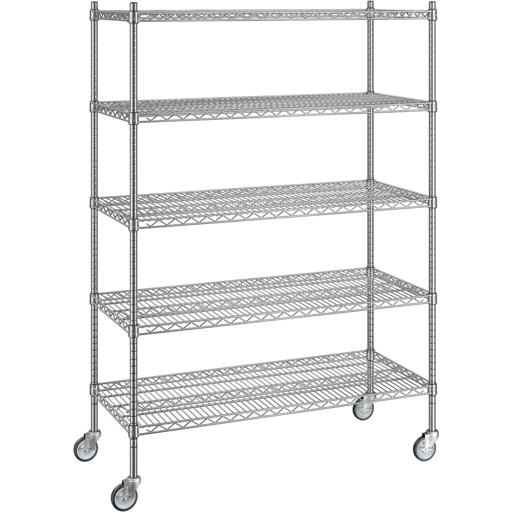Regency 21 inch x 48 inch x 70 inch NSF Chrome Mobile Wire Shelving Starter Kit with 5 Shelves