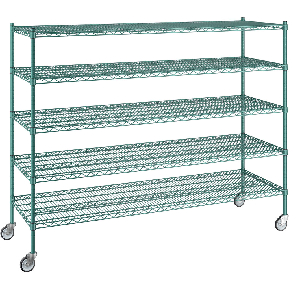 Regency 24 inch x 72 inch x 60 inch NSF Green Epoxy Mobile Wire Shelving Starter Kit with 5 Shelves