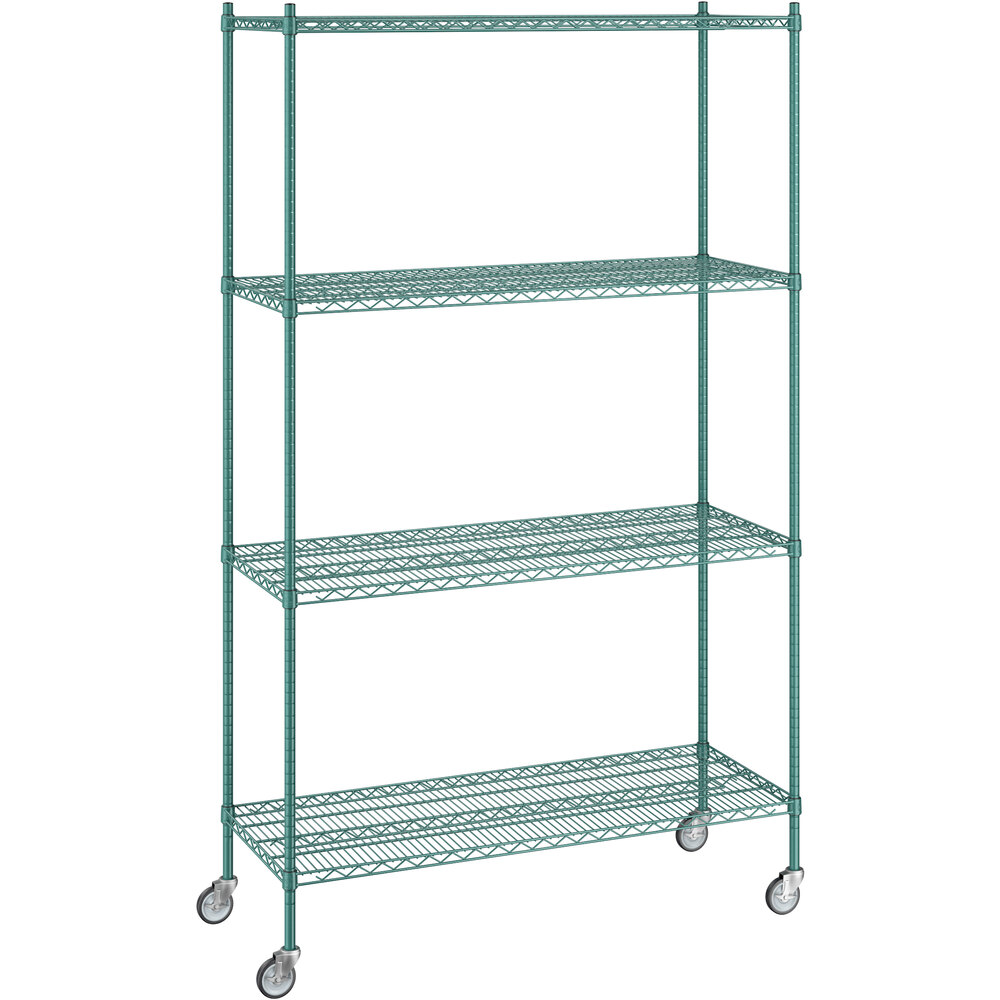 Regency 21 inch x 54 inch x 92 inch NSF Green Epoxy Mobile Wire Shelving Starter Kit with 4 Shelves