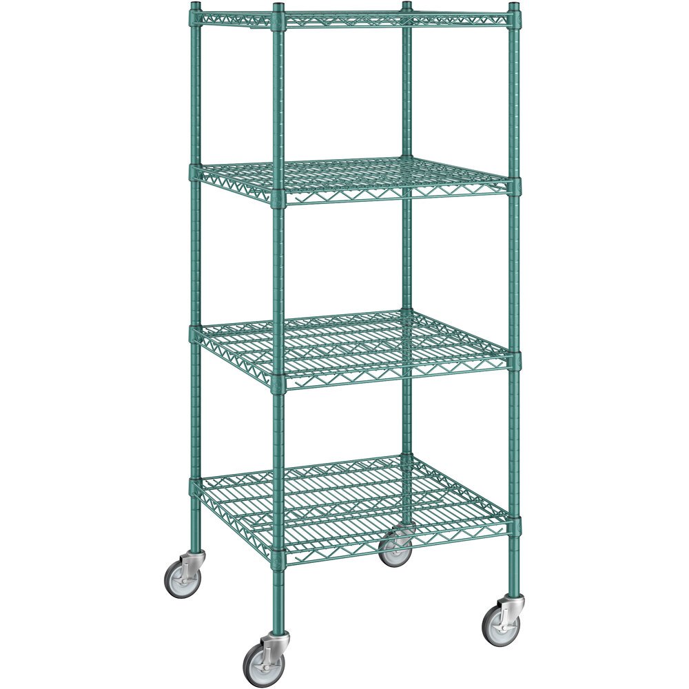 Regency 24 inch x 24 inch x 60 inch NSF Green Epoxy Mobile Wire Shelving Starter Kit with 4 Shelves