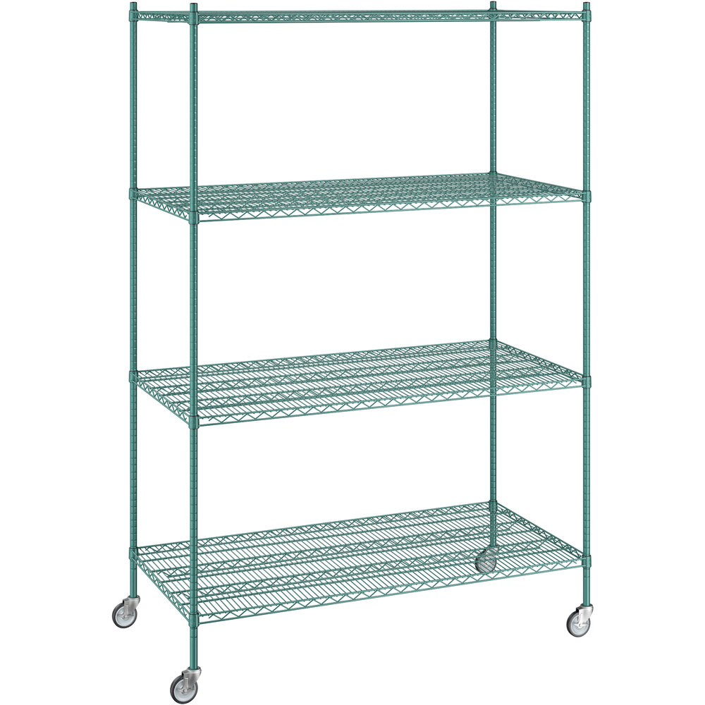 Regency 30 inch x 60 inch x 92 inch NSF Green Epoxy Mobile Wire Shelving Starter Kit with 4 Shelves