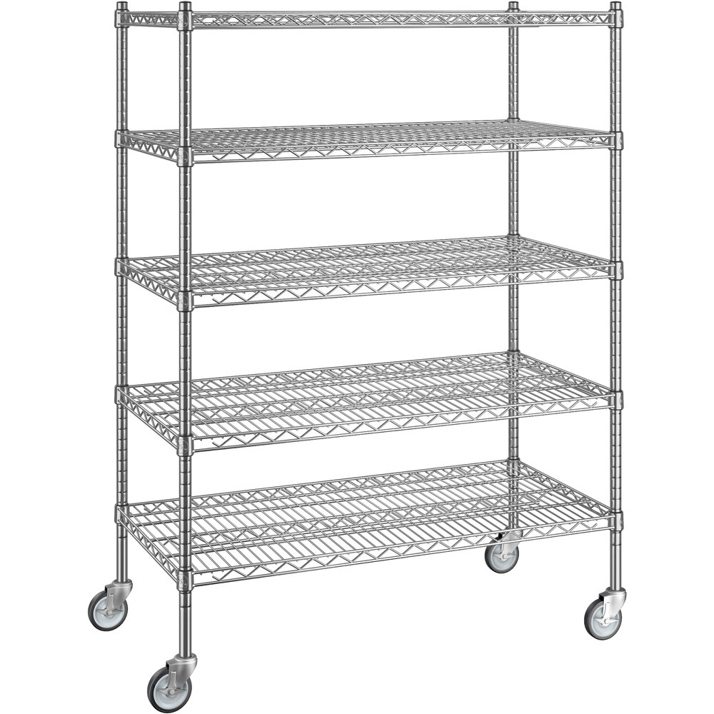 Regency 21 inch x 42 inch x 60 inch NSF Chrome Mobile Wire Shelving Starter Kit with 5 Shelves