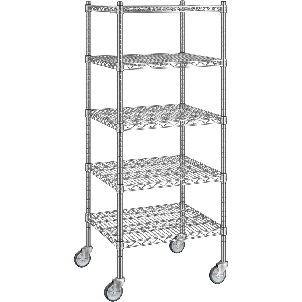 Regency 21 inch x 24 inch x 60 inch NSF Chrome Mobile Wire Shelving Starter Kit with 5 Shelves