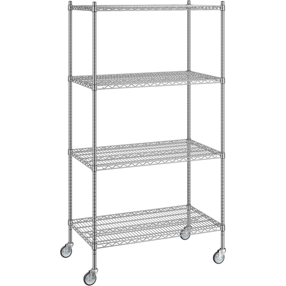 Regency 24 inch x 42 inch x 80 inch NSF Chrome Mobile Wire Shelving Starter Kit with 4 Shelves