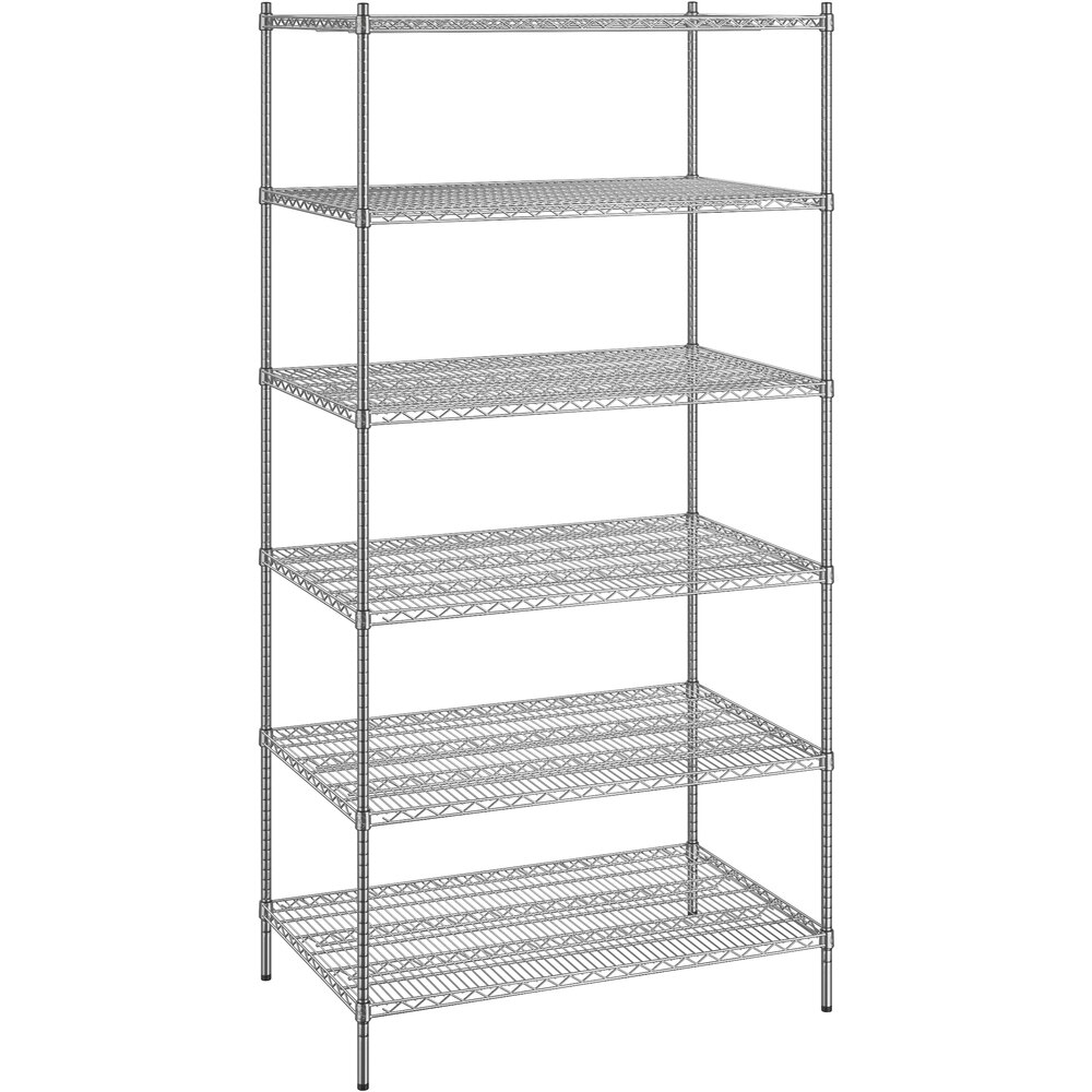 Regency 30 inch x 48 inch x 96 inch NSF Chrome Stationary Wire Shelving Starter Kit with 6 Shelves
