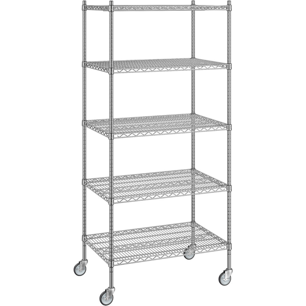 Regency 24 inch x 36 inch x 80 inch NSF Chrome Mobile Wire Shelving Starter Kit with 5 Shelves