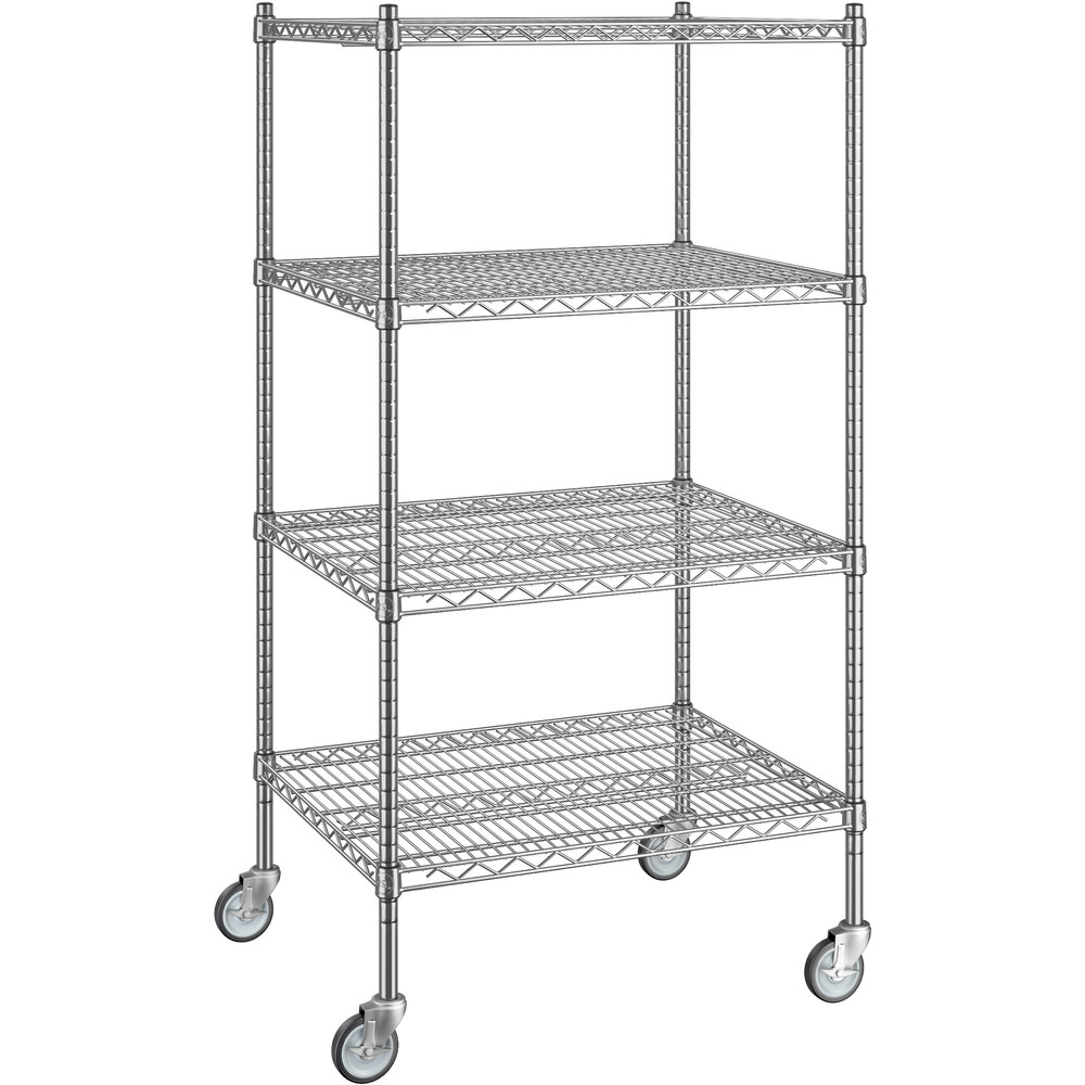 Regency 24 inch x 30 inch x 60 inch NSF Chrome Mobile Wire Shelving Starter Kit with 4 Shelves