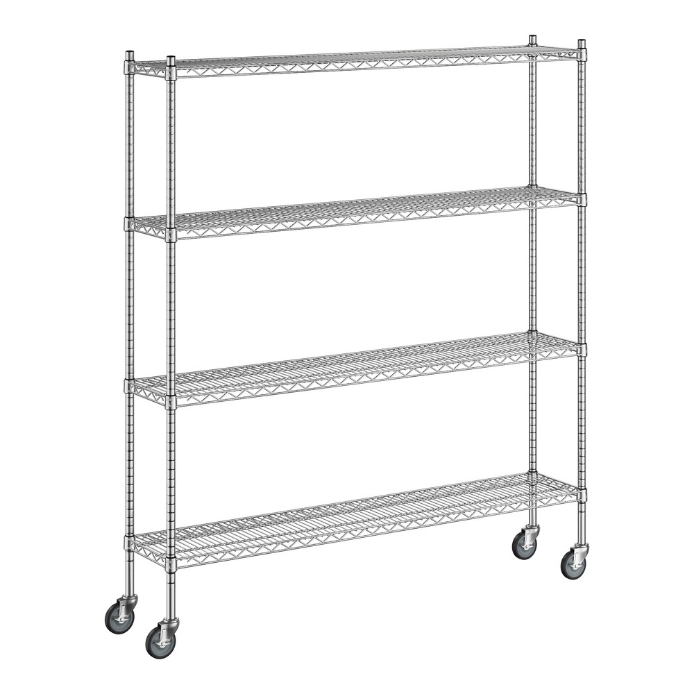 Regency 12 inch x 60 inch x 70 inch NSF Stainless Steel Wire Mobile Shelving Starter Kit with 4 Shelves