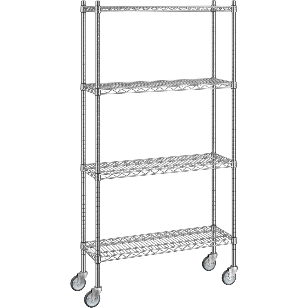 Regency 12 inch x 36 inch x 70 inch NSF Stainless Steel Wire Mobile Shelving Starter Kit with 4 Shelves
