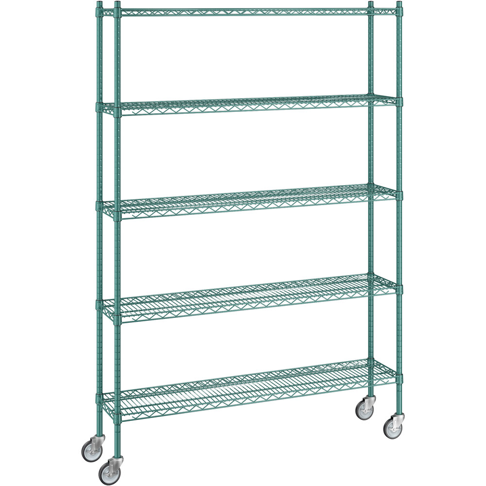 Regency 12 inch x 54 inch x 80 inch NSF Green Epoxy Mobile Wire Shelving Starter Kit with 5 Shelves