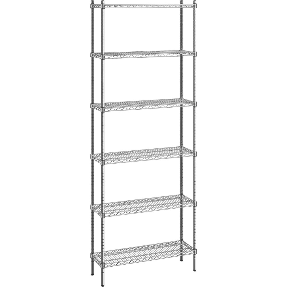 Regency 12 inch x 36 inch x 96 inch NSF Chrome Stationary Wire Shelving Starter Kit with 6 Shelves