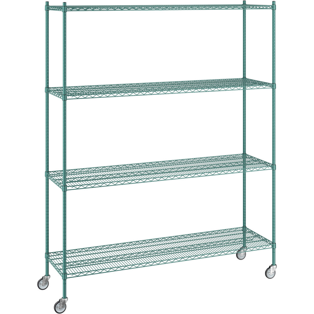 Regency 21 inch x 72 inch x 92 inch NSF Green Epoxy Mobile Wire Shelving Starter Kit with 4 Shelves