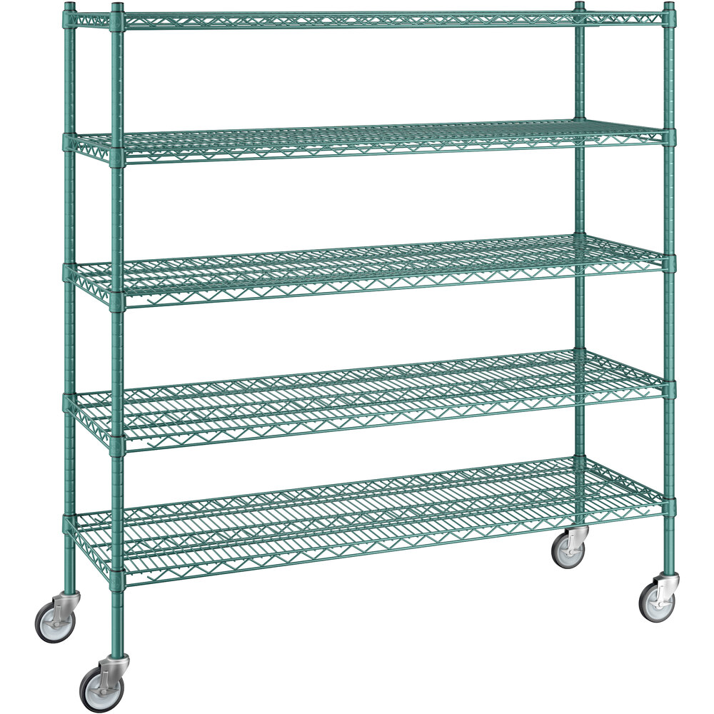Regency 18 inch x 54 inch x 60 inch NSF Green Epoxy Mobile Wire Shelving Starter Kit with 5 Shelves