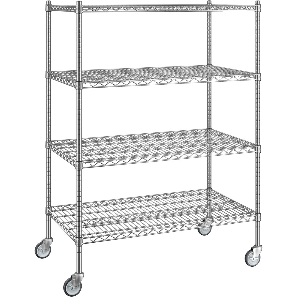 Regency 24 inch x 42 inch x 60 inch NSF Chrome Mobile Wire Shelving Starter Kit with 4 Shelves