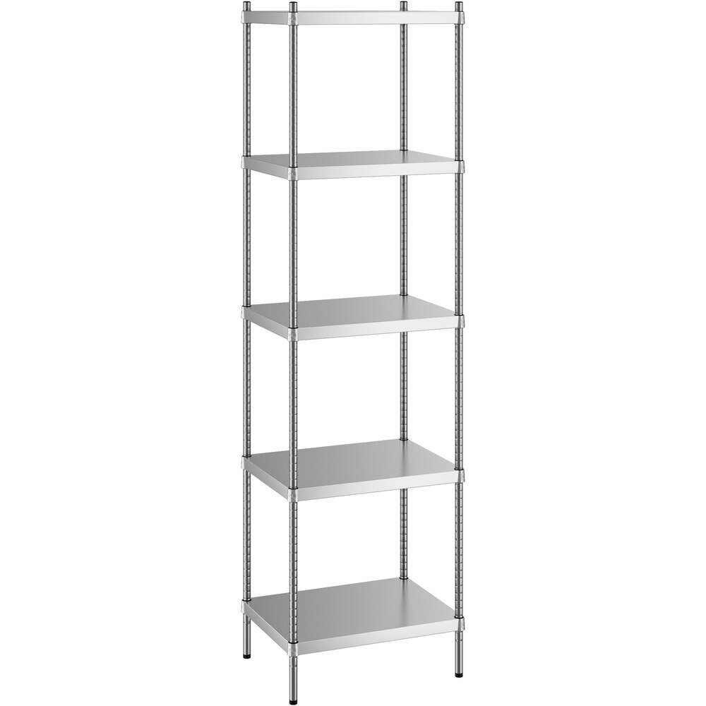 Regency 18 inch x 24 inch x 86 inch NSF Solid Stainless Steel Stationary Shelving Starter Kit with 5 Shelves