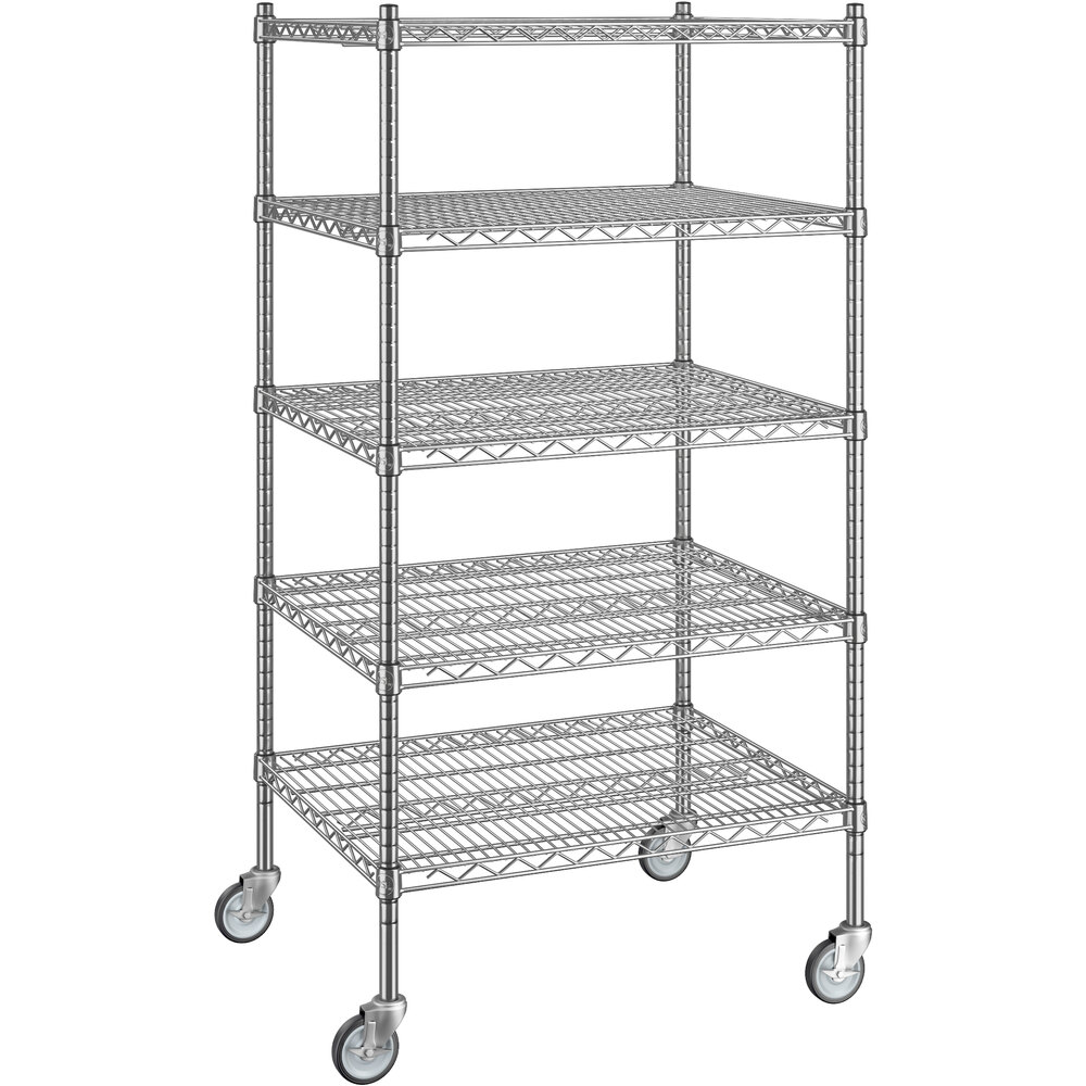 Regency 24 inch x 30 inch x 60 inch NSF Chrome Mobile Wire Shelving Starter Kit with 5 Shelves