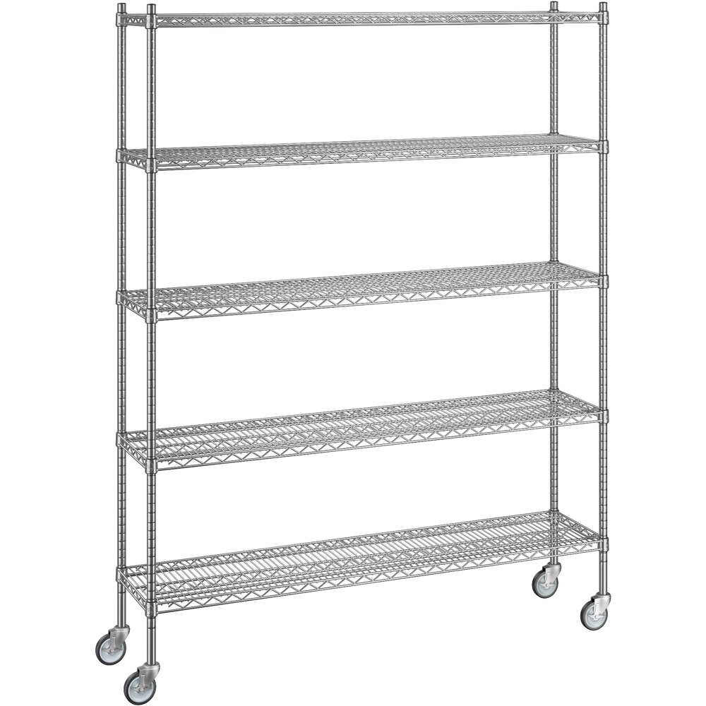 Regency 14 inch x 60 inch x 80 inch NSF Chrome Mobile Wire Shelving Starter Kit with 5 Shelves