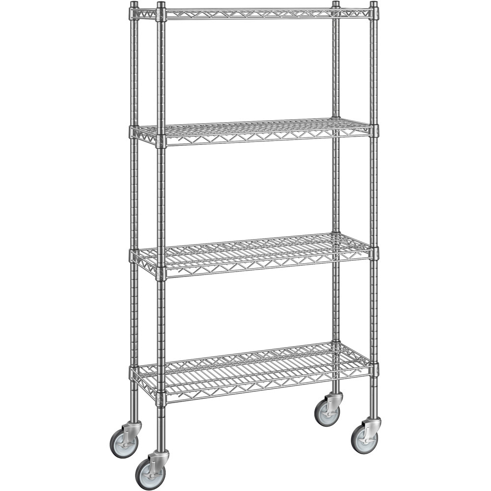 Regency 12 inch x 30 inch x 60 inch NSF Chrome Mobile Wire Shelving Starter Kit with 4 Shelves