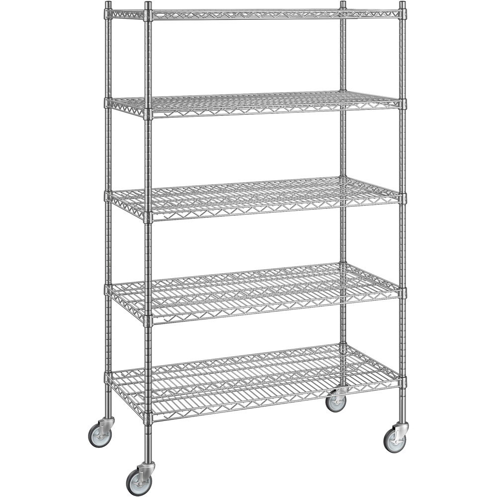 Regency 21 inch x 42 inch x 70 inch NSF Chrome Mobile Wire Shelving Starter Kit with 5 Shelves