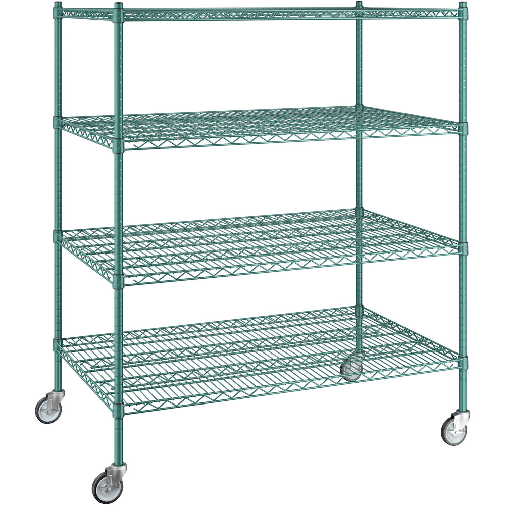 Regency 30 inch x 48 inch x 60 inch NSF Green Epoxy Mobile Wire Shelving Starter Kit with 4 Shelves