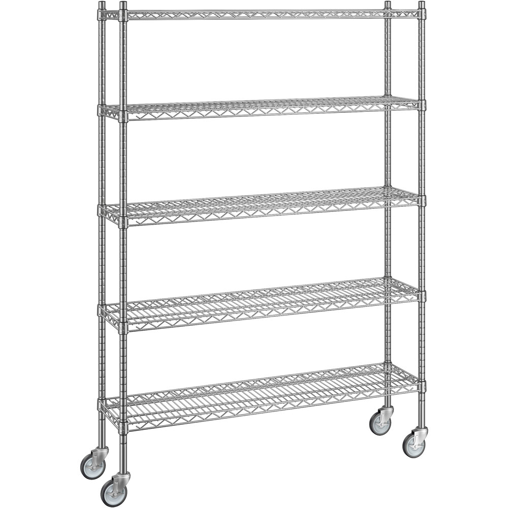 Regency 12 inch x 48 inch x 70 inch NSF Chrome Mobile Wire Shelving Starter Kit with 5 Shelves