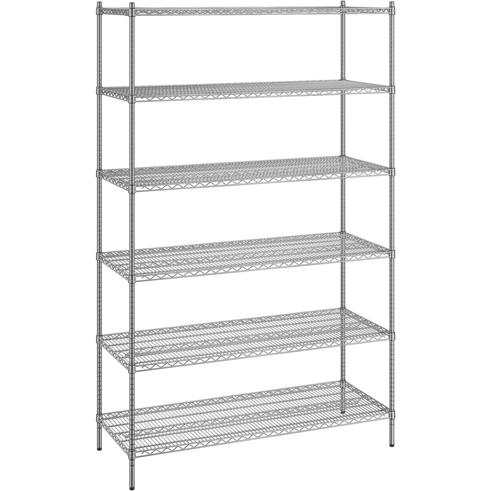 Regency 24 inch x 60 inch x 96 inch NSF Chrome Stationary Wire Shelving Starter Kit with 6 Shelves