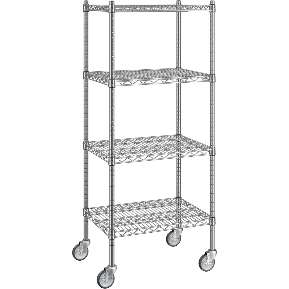 Regency 18 inch x 24 inch x 60 inch NSF Chrome Mobile Wire Shelving Starter Kit with 4 Shelves