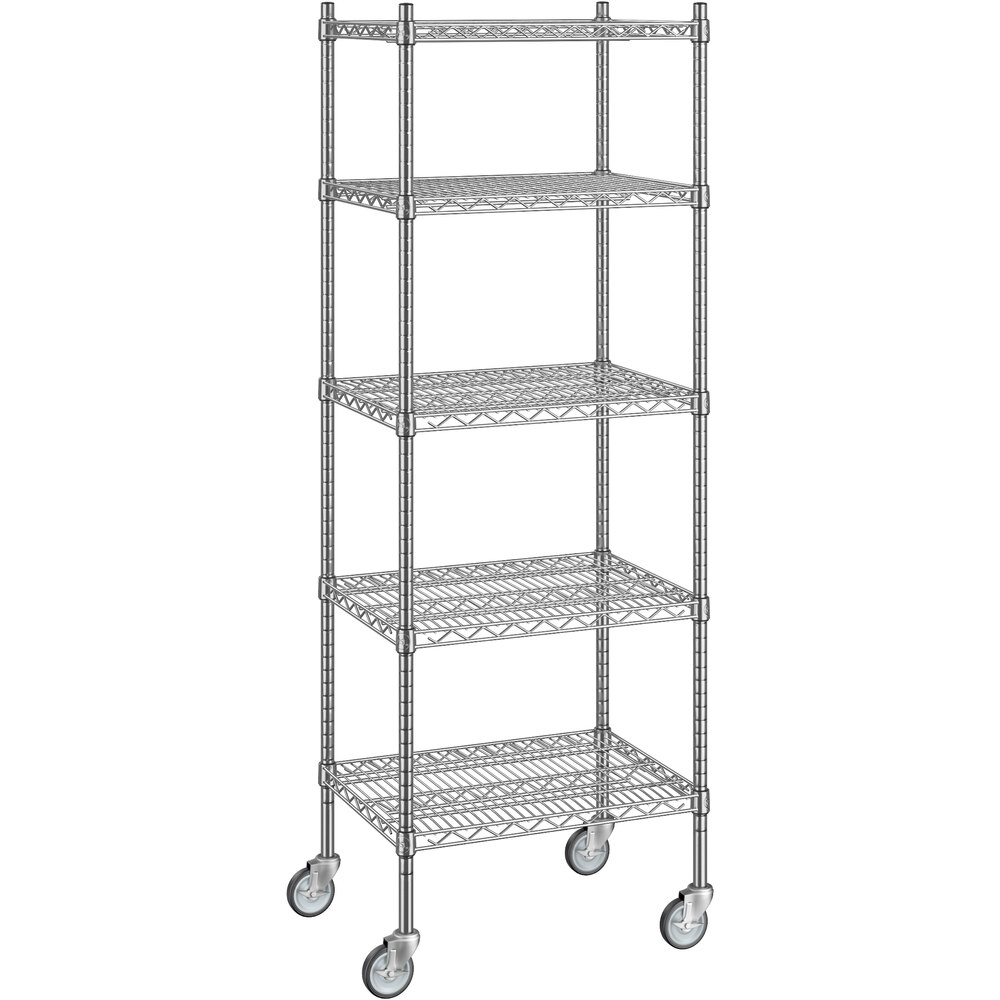Regency 18 inch x 24 inch x 70 inch NSF Stainless Steel Wire Mobile Shelving Starter Kit with 5 Shelves