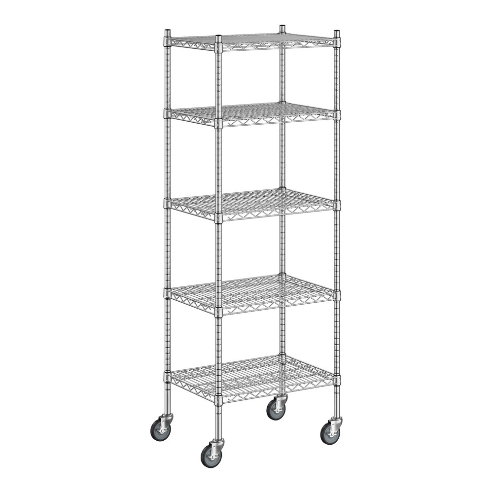 Regency 18 inch x 24 inch x 70 inch NSF Stainless Steel Wire Mobile Shelving Starter Kit with 5 Shelves