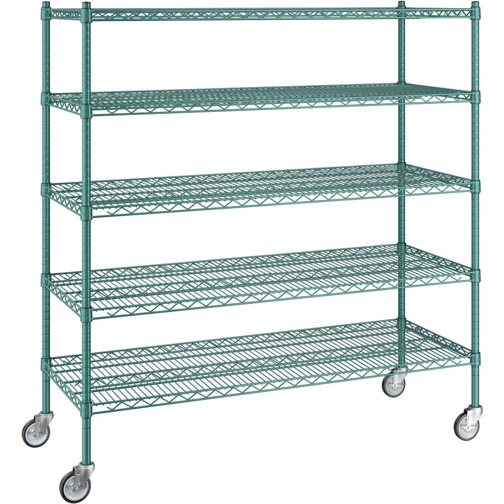 Regency 21 inch x 54 inch x 60 inch NSF Green Epoxy Mobile Wire Shelving Starter Kit with 5 Shelves