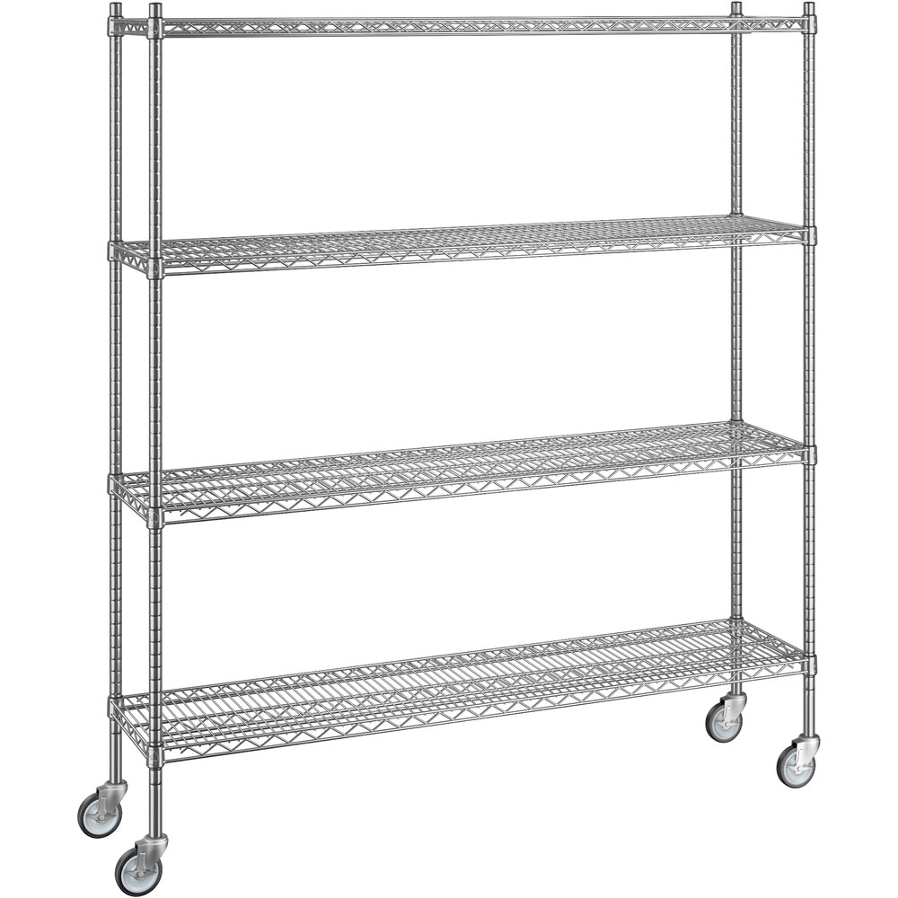 Regency 14 inch x 60 inch x 70 inch NSF Stainless Steel Wire Mobile Shelving Starter Kit with 4 Shelves