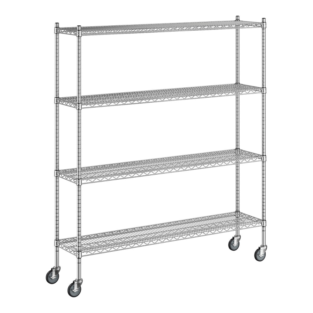 Regency 14 inch x 60 inch x 70 inch NSF Stainless Steel Wire Mobile Shelving Starter Kit with 4 Shelves