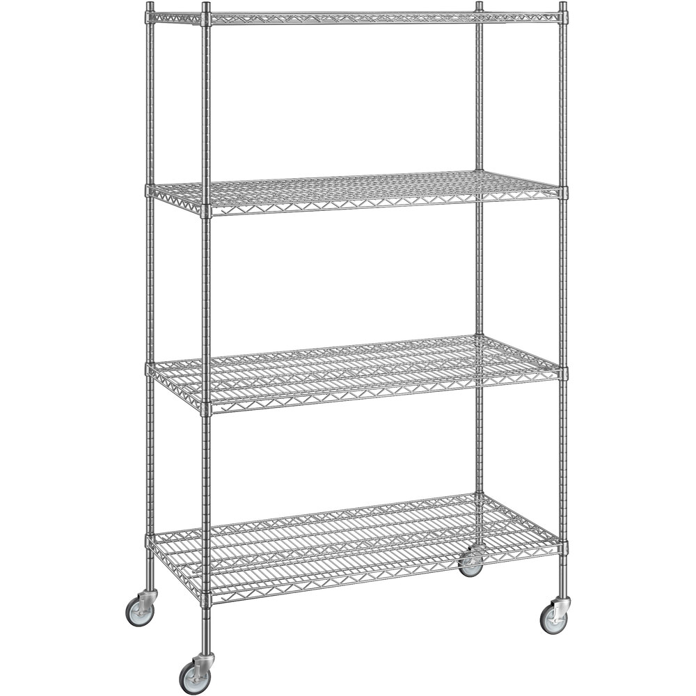 Regency 24 inch x 48 inch x 80 inch NSF Chrome Mobile Wire Shelving Starter Kit with 4 Shelves