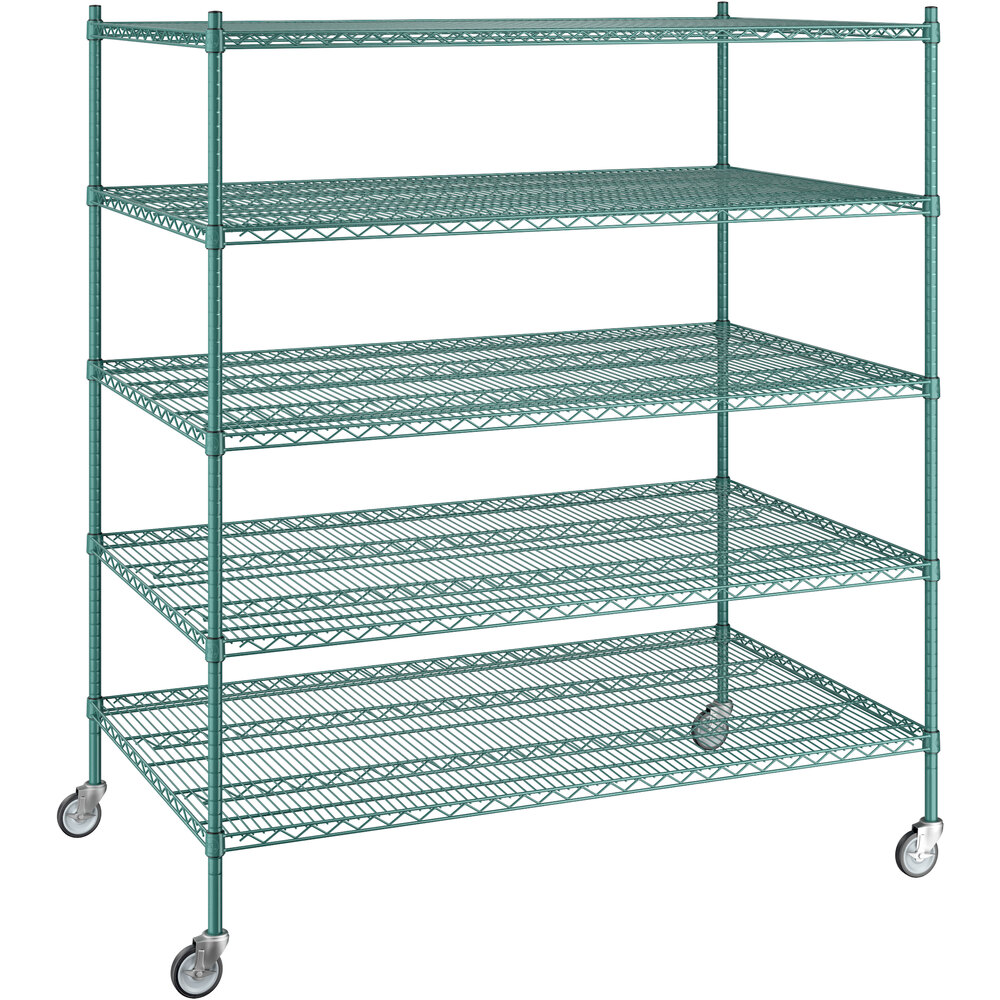 Regency 36 inch x 60 inch x 70 inch NSF Green Epoxy Mobile Wire Shelving Starter Kit with 5 Shelves