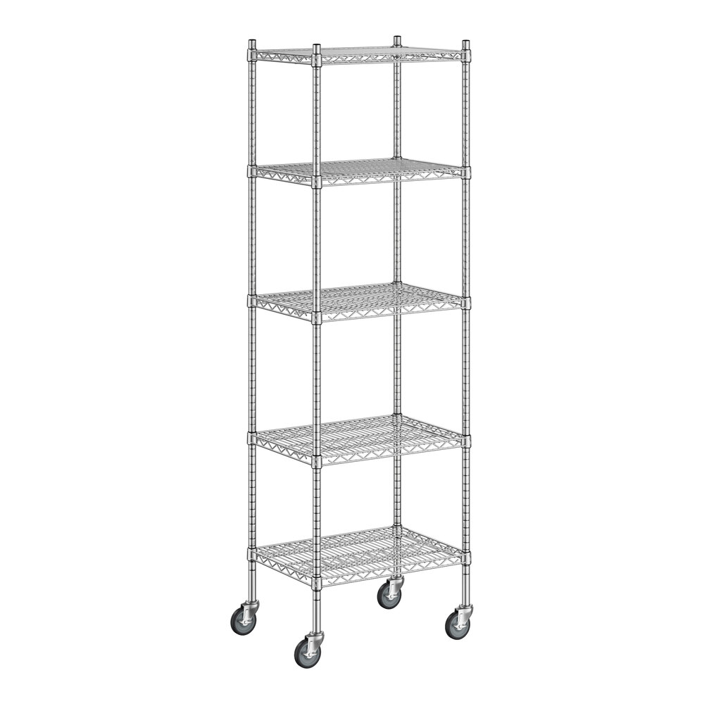 Regency 18 inch x 24 inch x 80 inch NSF Stainless Steel Wire Mobile Shelving Starter Kit with 5 Shelves