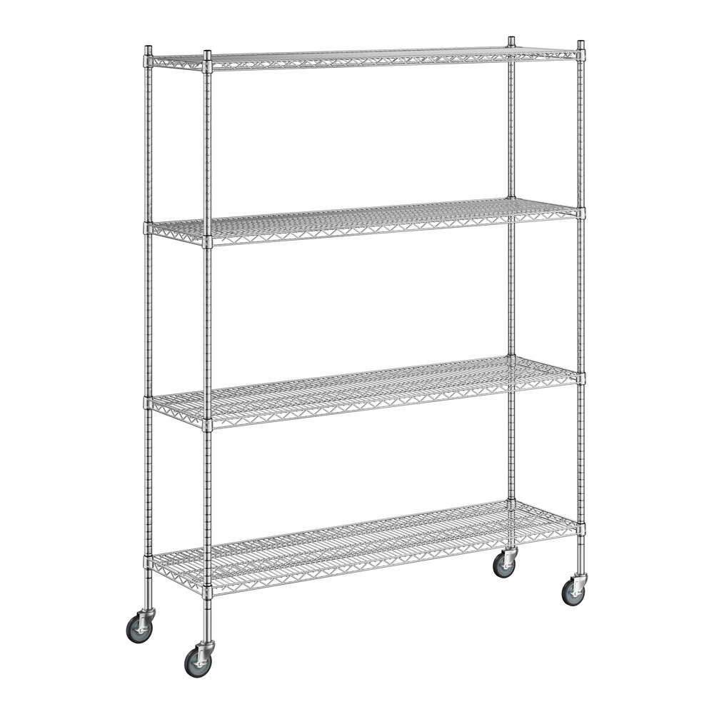 Regency 18 inch x 60 inch x 80 inch NSF Stainless Steel Wire Mobile Shelving Starter Kit with 4 Shelves
