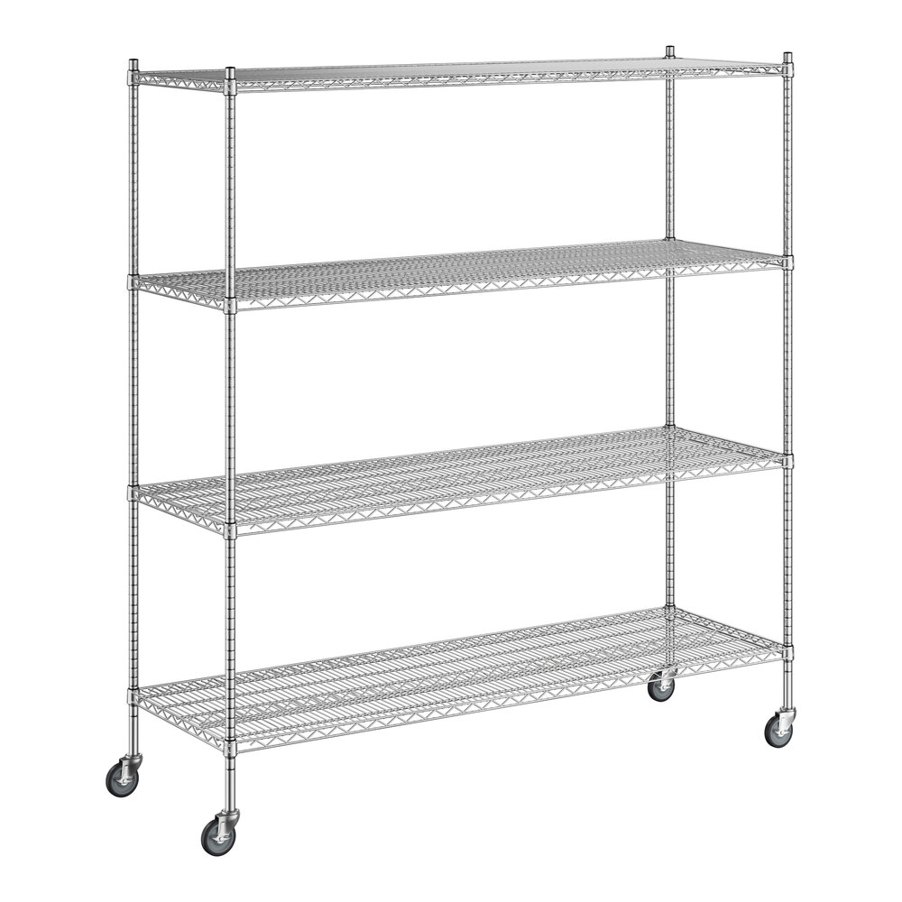 Regency 24 inch x 72 inch x 80 inch NSF Stainless Steel Wire Mobile Shelving Starter Kit with 4 Shelves