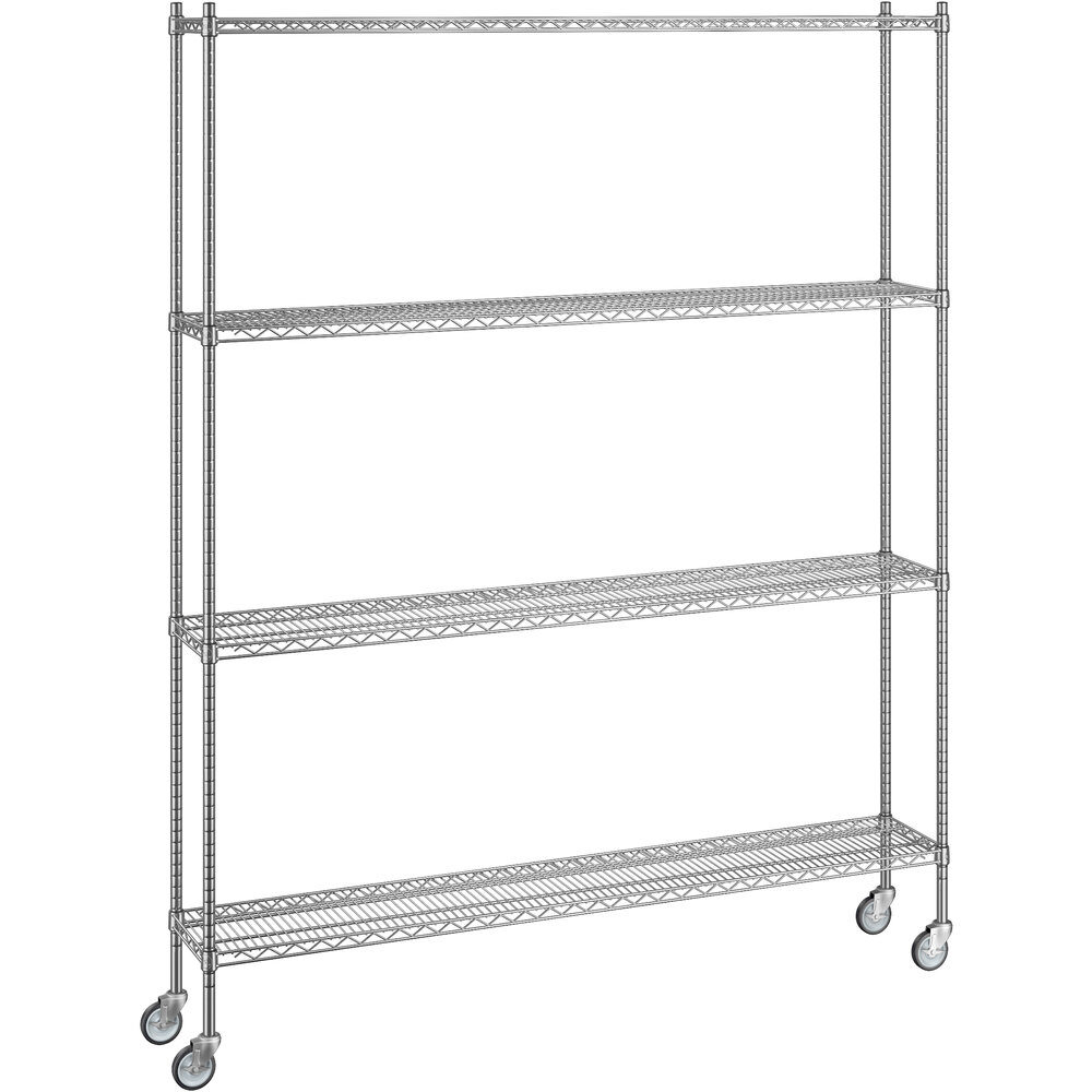 Regency 12 inch x 72 inch x 92 inch NSF Chrome Mobile Wire Shelving Starter Kit with 4 Shelves