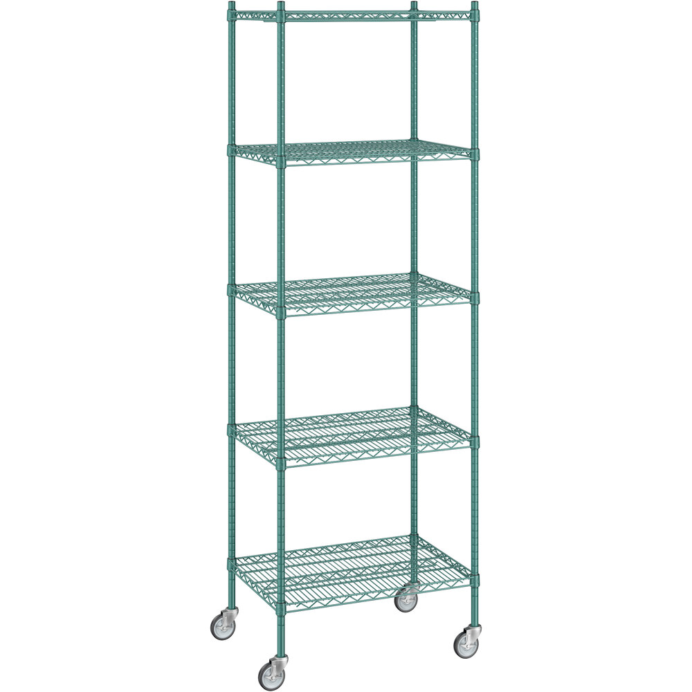 Regency 21 inch x 30 inch x 92 inch NSF Green Epoxy Mobile Wire Shelving Starter Kit with 5 Shelves